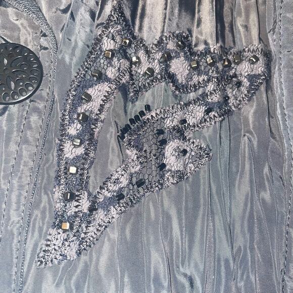 Bonita Women's Button Front Crinkle Jacket l Beaded Lace Accent Black Size 46 L - Picture 10 of 14